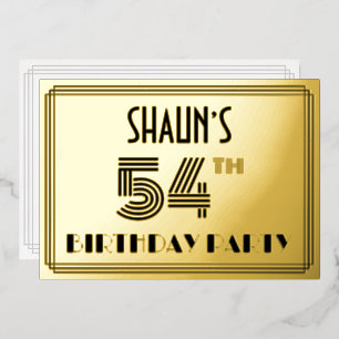 54e verjaardag — Art Deco Style "54" en naam Folie Uitnodiging