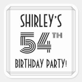 54e verjaardag: Art Deco Style + aangepaste naam Vierkante Sticker (Voorkant)