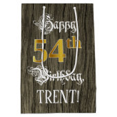 54e verjaardag: Faux Gold look & Faux Wood Pattern Medium Cadeauzakje (Achterkant)