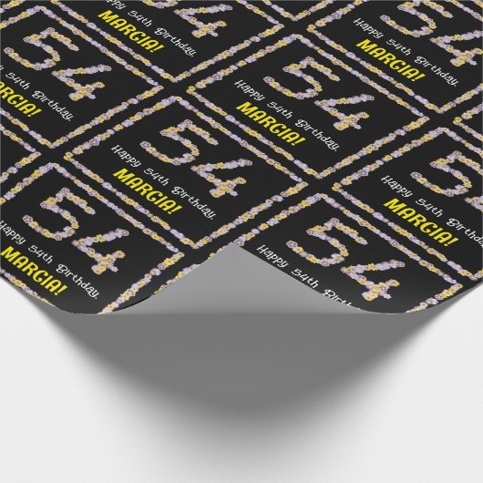 54e verjaardag: Floral Flowers Number, Custom Name Cadeaupapier (Hoek)