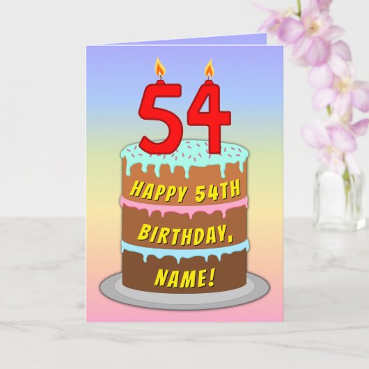 54e verjaardag — Fun Cake & Candles, w/ Eigen naam Kaart (Orchidee)