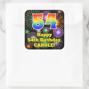 54e verjaardag: Fun Fireworks Kijk, regenboog # 54 Vierkante Sticker