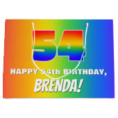 54e verjaardag: kleurrijk, vun regenboogpatroon #  groot cadeauzakje (Voorkant)