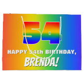 54e verjaardag: kleurrijk, vun regenboogpatroon #  groot cadeauzakje (Achterkant)