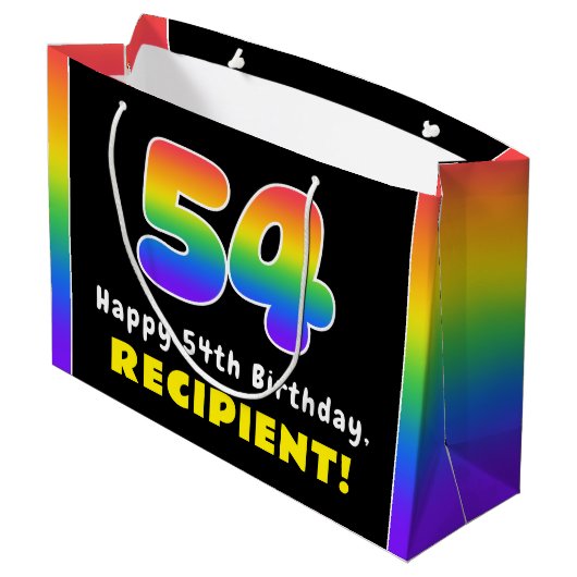 54e verjaardag: kleurrijke regenboog # 54, Naam va Groot Cadeauzakje (Achterkant Gekanteld)