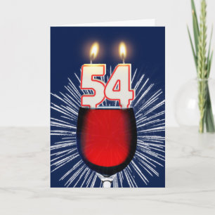 54e verjaardag met wijn en kaarsen kaart