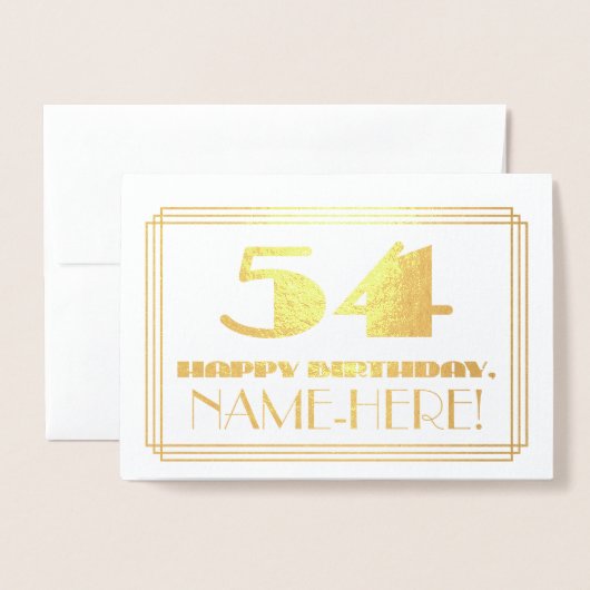 54e verjaardag; naam + Art Deco geïnspireerd look Folie Kaarten (Voorkant met envelop)