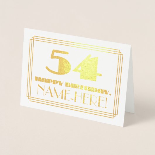54e verjaardag; naam + Art Deco geïnspireerd look Folie Kaarten (Voorkant)