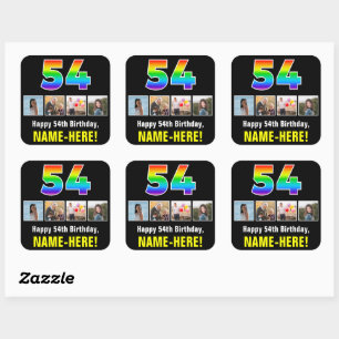 54e verjaardag: Regenboog "54"; Aangepaste foto's  Vierkante Sticker