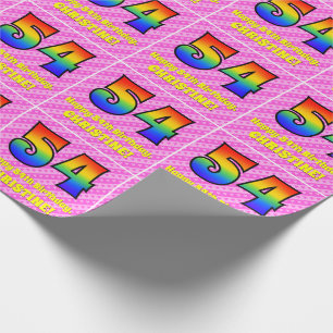 54e verjaardag: roze strepen & harten, regenboog # cadeaupapier