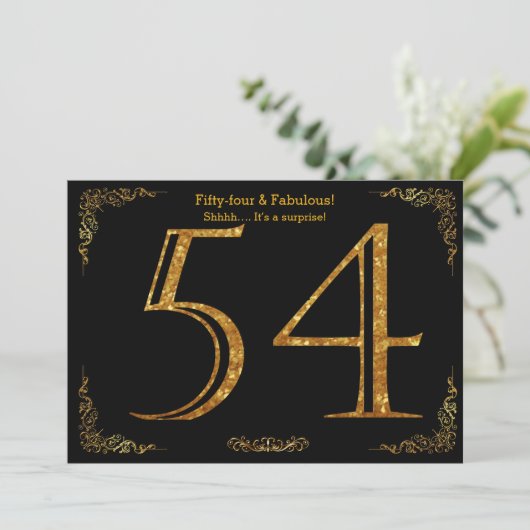 54e Verjaardagsfeest, Gatsby stijl, zwart goud gli Kaart (Staand voorkant)