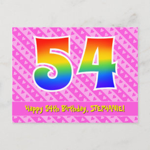54ste verjaardag: Roze strepen & harten, Regenboog Briefkaart
