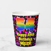 54th Birthday: Loving Hearts Pattern, Rainbow 54 Papieren Bekers (Achterkant)