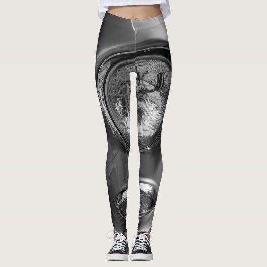 55 Chevy Headlight Grayscale Leggings (Voorkant)