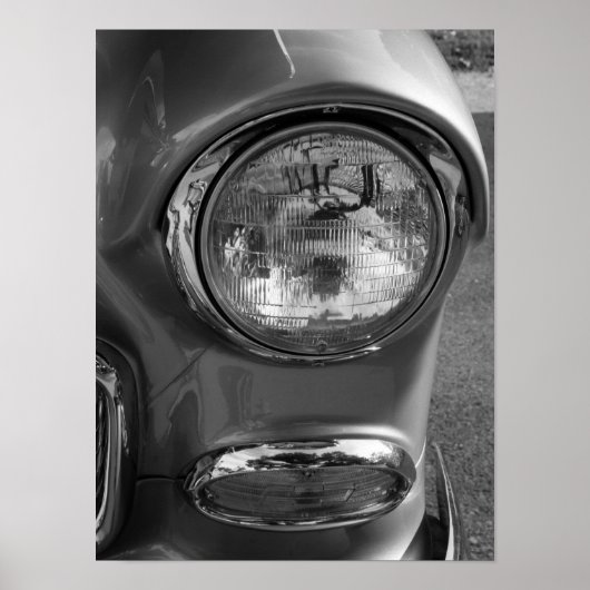 55 Chevy Headlight Grayscale Poster (Voorkant)