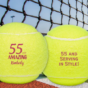 55 en Verbluffend Roze Tennis 55e Verjaardagscadea Tennisballen