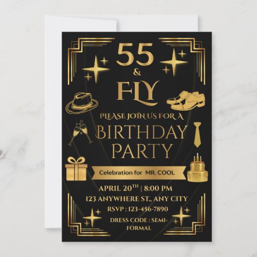 55 & FLY 5X7 CORNERED STYLE MEN'S BIRTHDAY PARTY KAART (Voorkant)