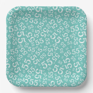 55’th Turquoise/Wit Willekeurig Nummerpatroon Papieren Bordje
