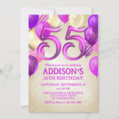 55e anniversaire Ballons roses Invitation (Devant)