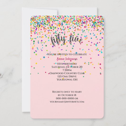 55e anniversaire Fête confetti Invitation (Devant)