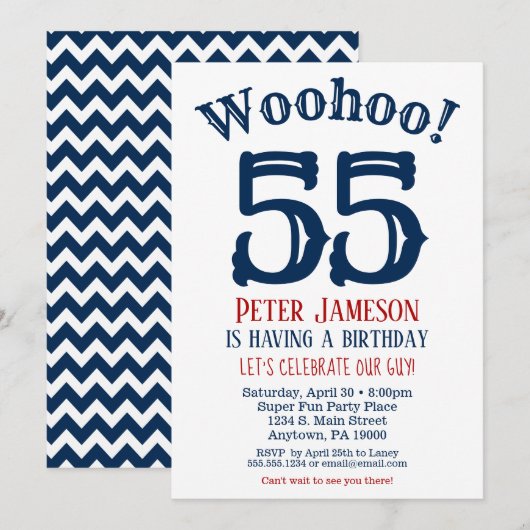 55e anniversaire Invitation Mens Marine Bleu (Devant / Derrière)