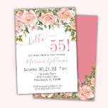 55e anniversaire Invitations Pink Floral Modern Pa<br><div class="desc">Invitations à 55e anniversaire rose floral moderne - soirée "bonjour 55 !" avec arrière - plan blanc et belle impression que vous pouvez customiser avec toutes les informations de votre fête d'anniversaire. avec pêche et couleurs roses - élégant.</div>