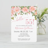 55e anniversaire Invitations Pink Floral Modern Pa (Debout devant)
