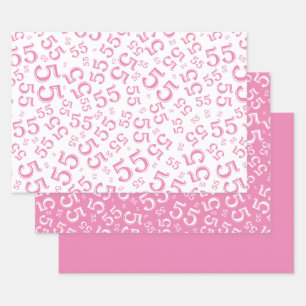 55e Birthday roze/White Random Number Pattern 55 Inpakpapier Vel