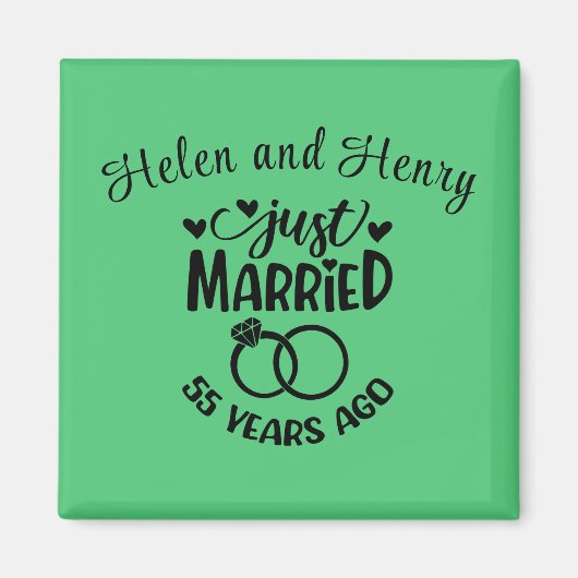 55e bruiloft Jubileum Custom Names Emerald Magneet (Voorkant)