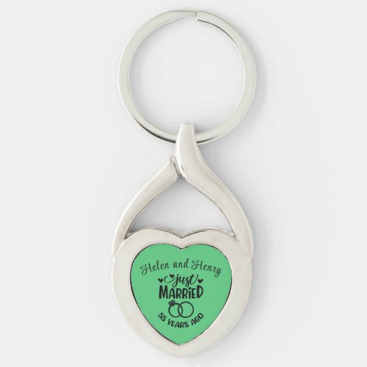 55e bruiloft Jubileum Custom Names Emerald Sleutelhanger (Voorkant)