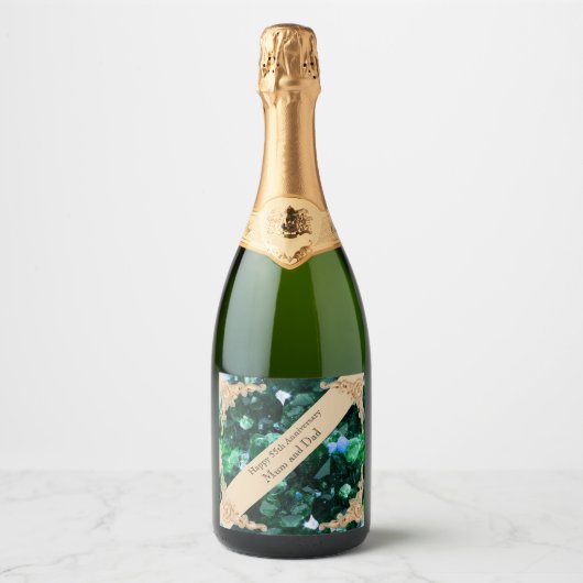 55e bruiloft Jubileum Emerald Kaart Sparkling Wijnetiket (Voorkant)