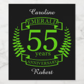 55e bruiloft JUBILEUM EMERALD Wijn Etiket (Enkel label)