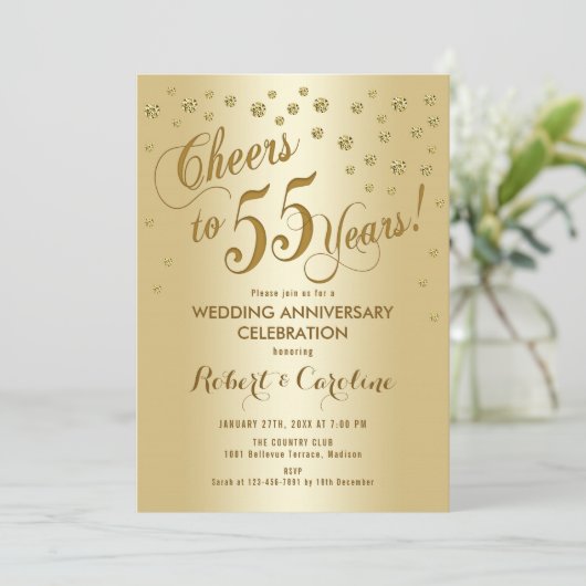 55e bruiloft Jubileum in goud Kaart (Staand voorkant)
