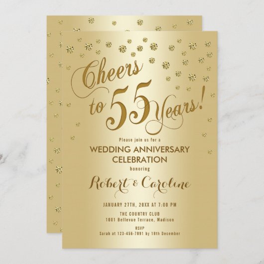 55e bruiloft Jubileum in goud Kaart (Voorkant / Achterkant)