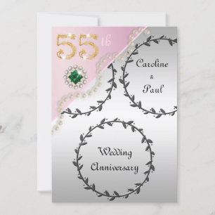 55e bruiloft Jubileum in reliëf van zilveren Roos Kaart
