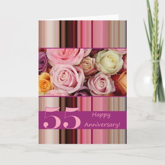55e bruiloft Jubileum kaart - Pastel rozen stripe (Voorkant)