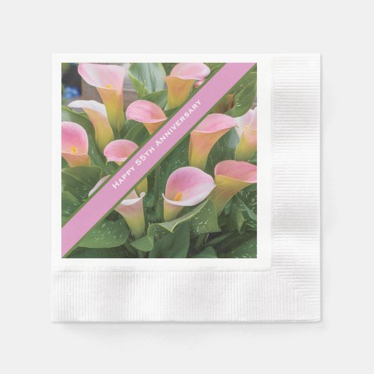 55e bruiloft Jubileum Pink Calla Lily Servet (Voorkant)