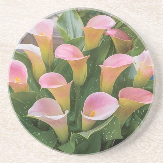 55e bruiloft Jubileum Pink Calla Lily Zandsteen Onderzetter (Voorkant)