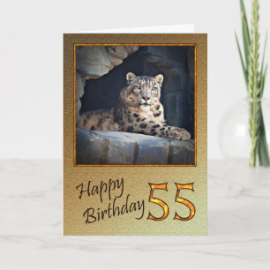55e carte d'anniversaire avec un léopard des neige
