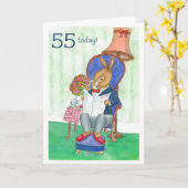 55e carte d'anniversaire - M. Rabbit (Fleur jaune)