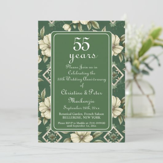 55e Emerald Ivoor Floral Wedding Jubileum Kaart (Staand voorkant)