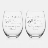 55e Emerald Wedding Jubileum Handtekening Script Wijnglas Zonder Voet (Voorkant)