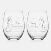 55e Emerald Wedding Jubileum Line Art Couple Wijnglas Zonder Voet (Achterkant)