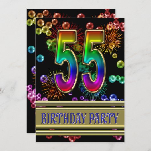 55e fête d'anniversaire Invitation avec bulles (Devant / Derrière)