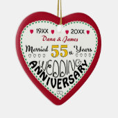 55e Jubileum cadeau hartvormige kerst Keramisch Ornament (Rechts)