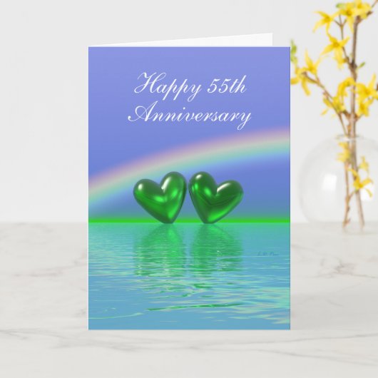 55e Jubileum Emerald Hearts (groot) Kaart (Gele Bloem)