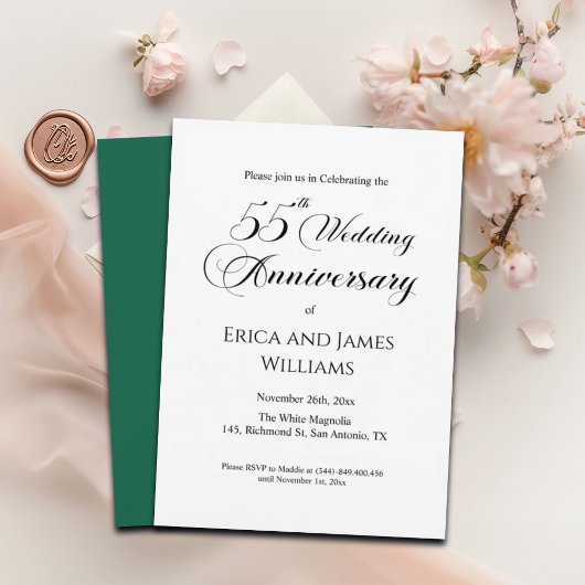 55e smaragdgroene bruiloft Jubileum Elegant Script Kaart