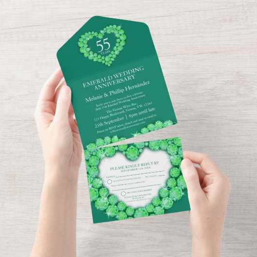 55e smaragdgroene trouwdag RSVP  All In One Uitnodiging (Afscheurbaar)