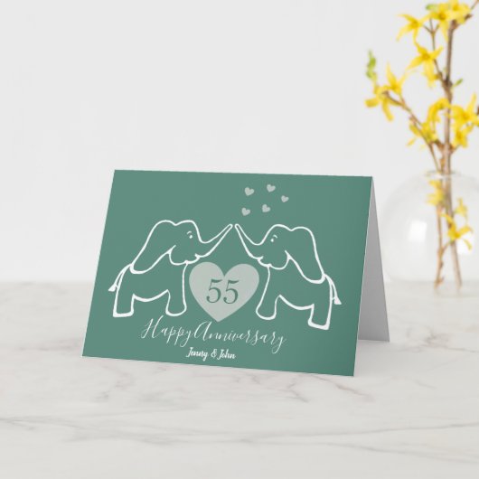 55e smaragdgroene verjaardag olifant man en vrouw kaart (Gele Bloem)