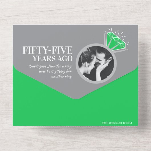 55e trouwdag jubileumring smaragd eeuwigheidsring all in one uitnodiging (Achterkant)